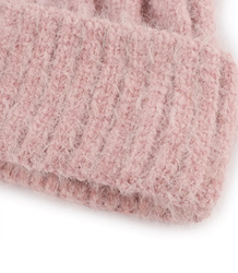 Warm women's beanie with pom-pom in ribbed weave autumn winter