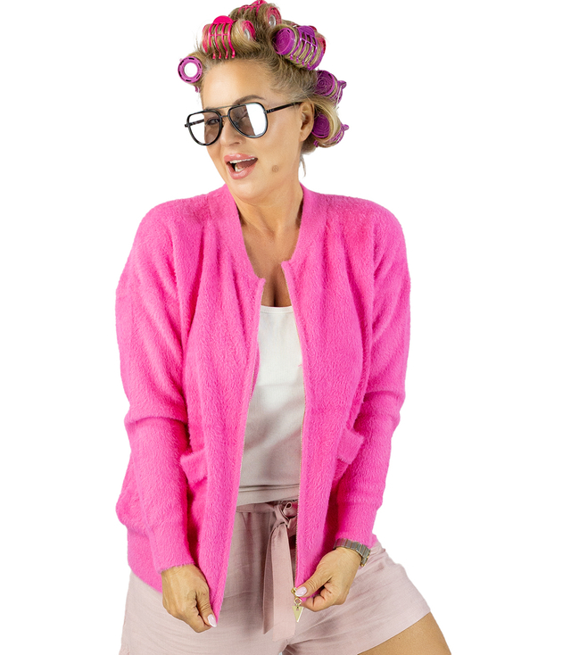 Short cardigan unbuttoned sweater in fluffy knit fabric "COCO CHIC"