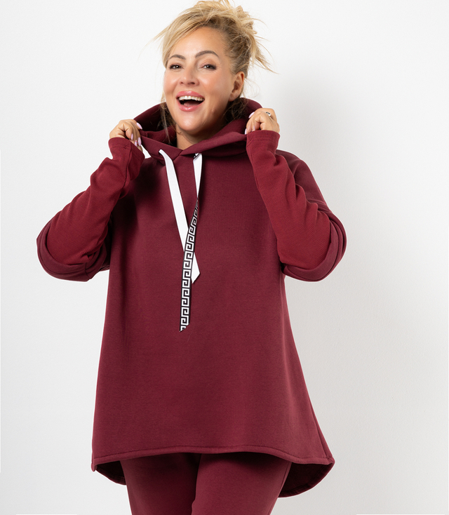 Women's sweatshirt with longer back and ribbed hem VERONICA