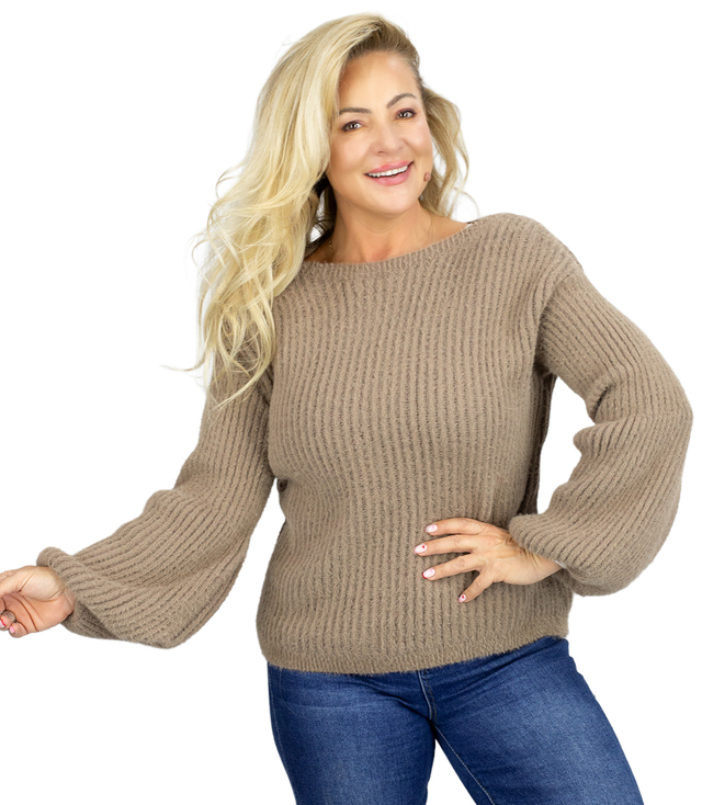 Sweter w prążki z miękkiego materiału rękawy PUFFY