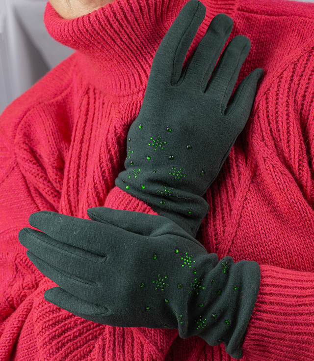 Women's insulated gloves Touch Five-fingered with rhinestones