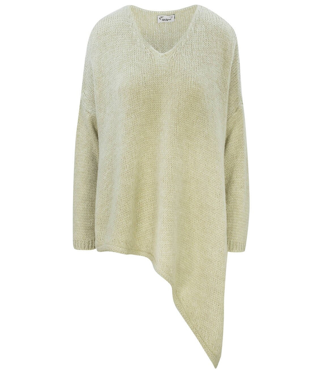 Warm asymmetric V-neck sweater with wool