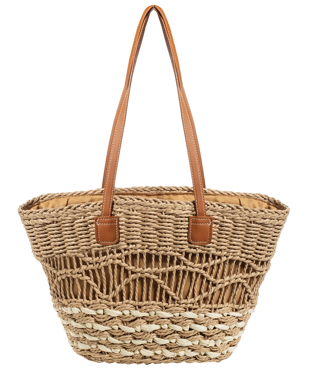 Medium basket, summer bag, stiff handbag, woven eco-leather handles