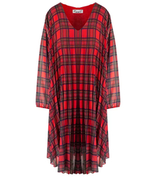 Plaid pleated midi dress