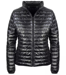 Short transitional quilted jacket with a stand-up collar