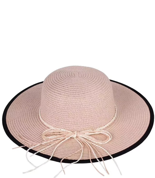 Women's raffia straw hat with black trim