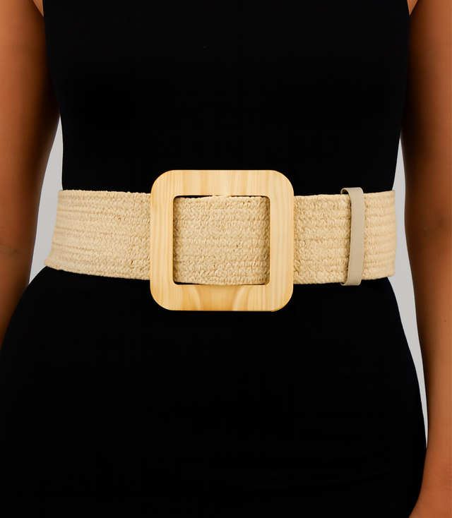 Braided women's belt with large buckle