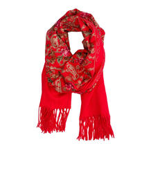 Women's folklore scarf with flower motif and tassels
