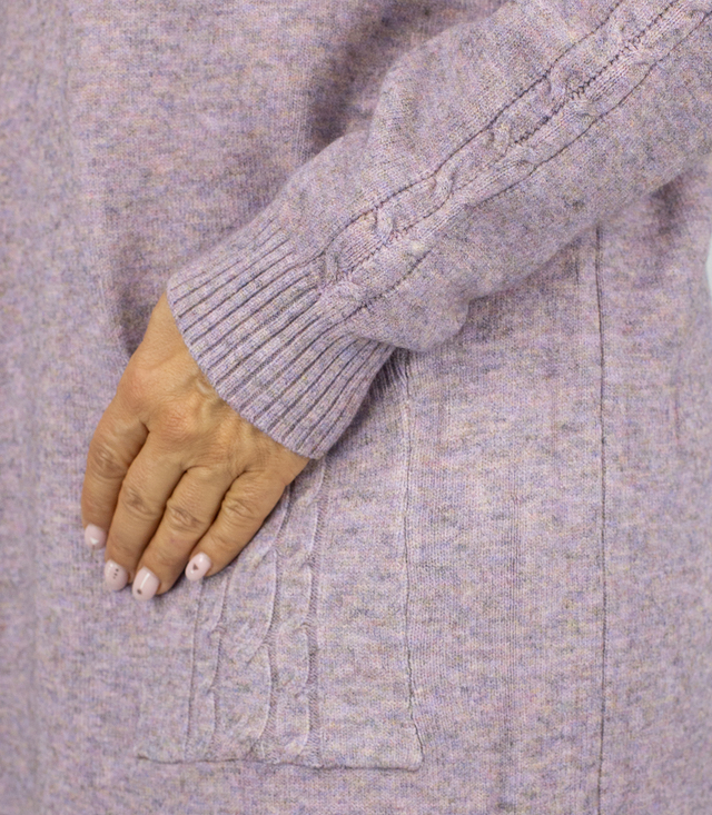 Knit dress with openwork sleeves and pockets