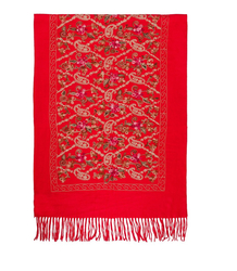 Women's folklore scarf with flower motif and tassels