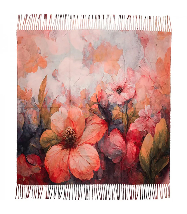 Elegant scarf large flowers with tassels