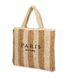 Large plaid shoper bag with vertical stripes with PARIS lettering