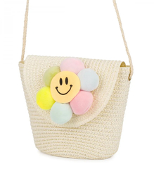 Children's handbag boho straw with flower summer shoulder bag girls' handbag