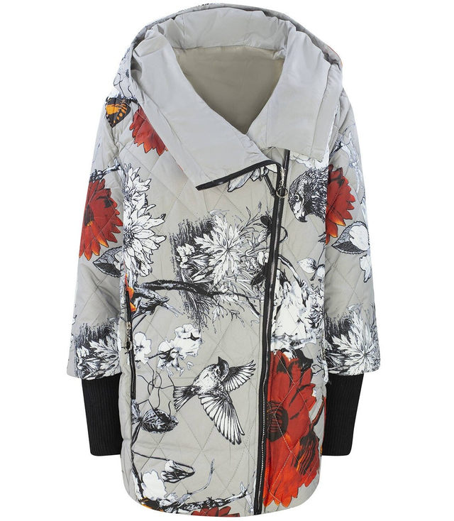 Asymmetric transitional JACKET FLOWERS print