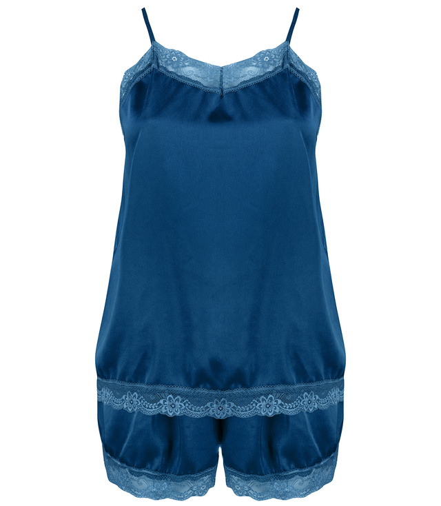 Satin pajama set with lace shorts top petticoat