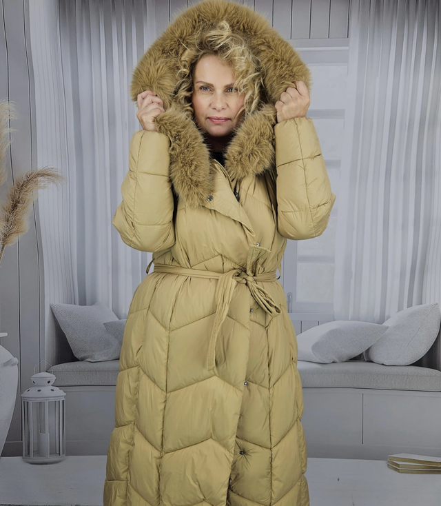 Long quilted winter warm coat with hood KELLY