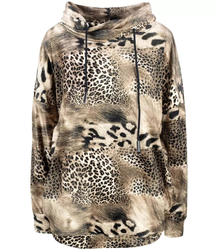 Welurowa luźna bluza animal print komin JOLA