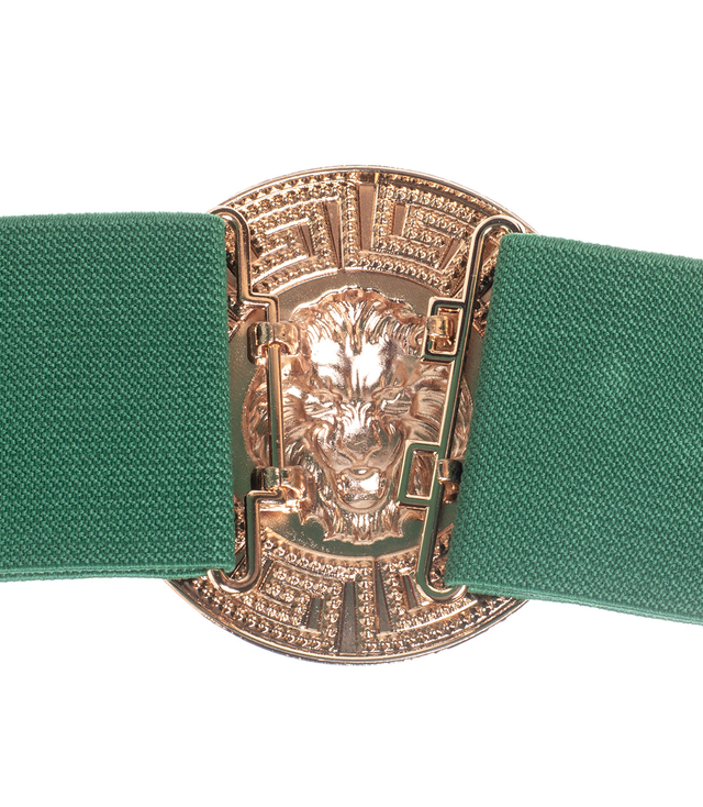 Women's belt with a gold lion and zircons, adjustable and elastic