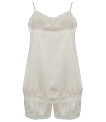 Satin pajama set with lace shorts top petticoat