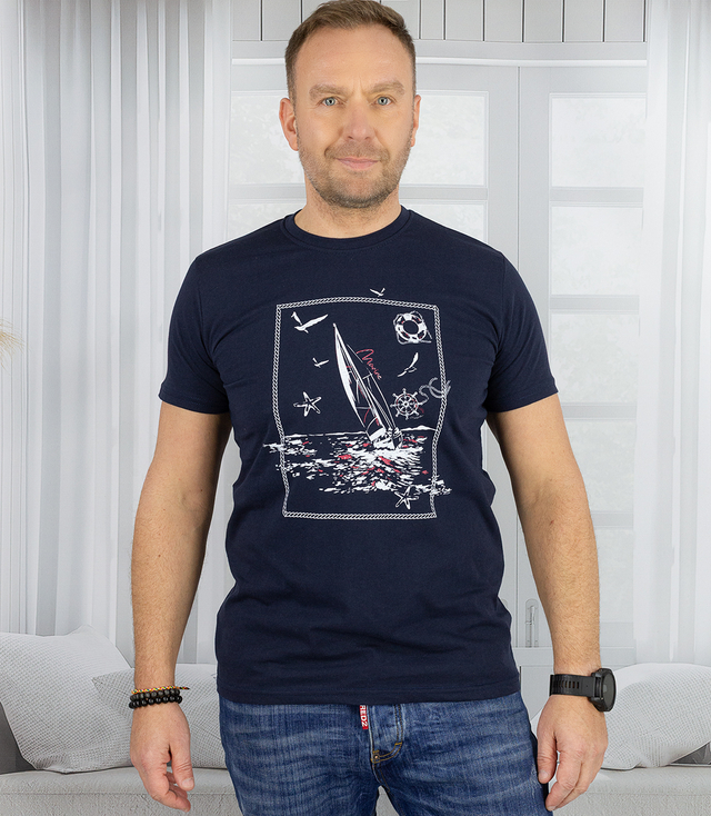Męski t-shirt koszulka krótki rękaw z marynistycznym motywem