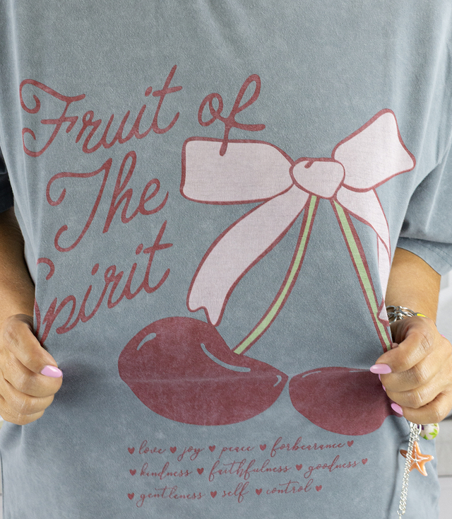 Długi damski T-shirt  tunika luźny fason nadruk z wiśniami SUMMER