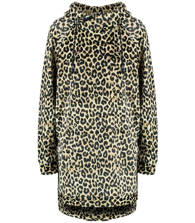 Women's leopard print warm long sweatshirt with a neck warmer NELA