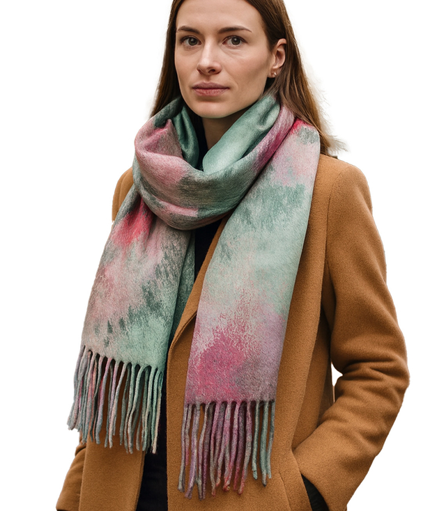 Szal damski z motywem tie-dye frędzle
