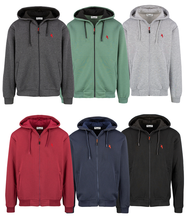 Men's warm unbuttoned hoodie single color with embroidery