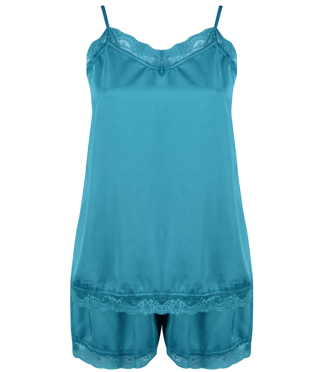 Satin pajama set with lace shorts top petticoat