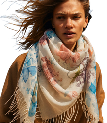 Women's scarf with floral pattern 100x100
