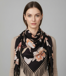 Elegant floral shawl scarf with tassels