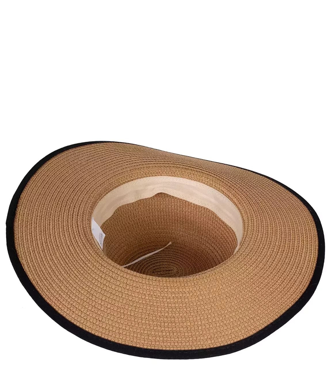 Women's raffia straw hat with black trim