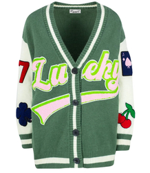 Krótki sweter kardigan z naszywkami LUCKY 