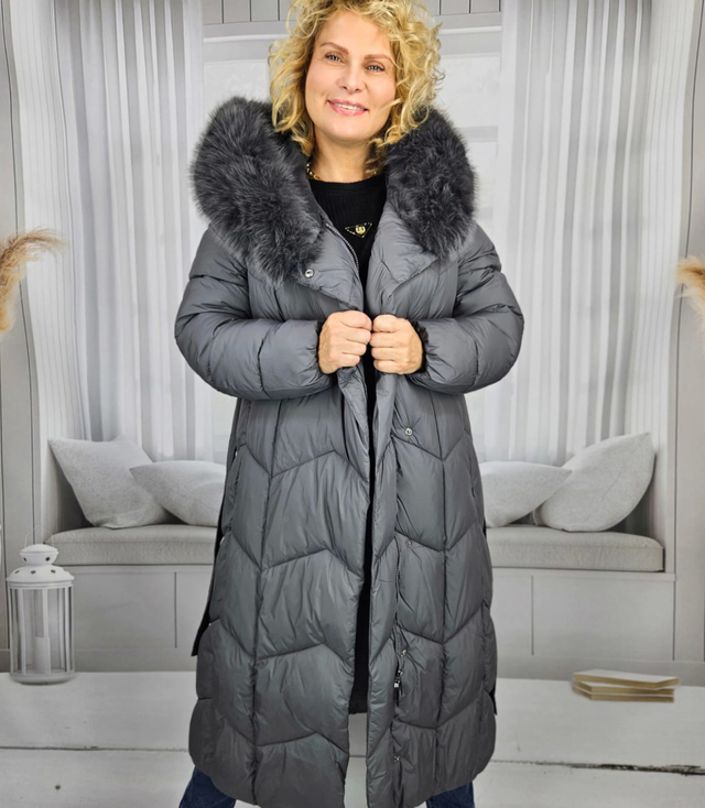 Long quilted winter warm coat with hood KELLY