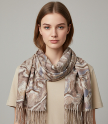 Wavy delicate pattern scarf with tassels