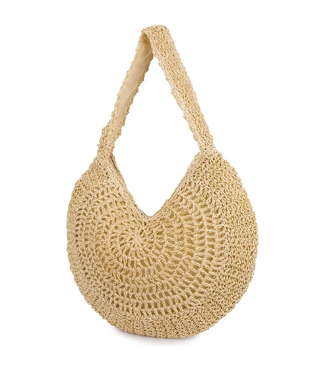 Braided Raffia Hobo Bag Zippered Capacious