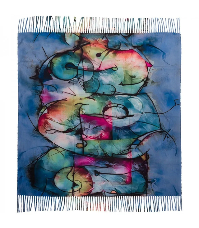 Abstract shawl scarf multicolored elegant with tassels