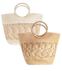 Large woven summer shopper bag with round handles