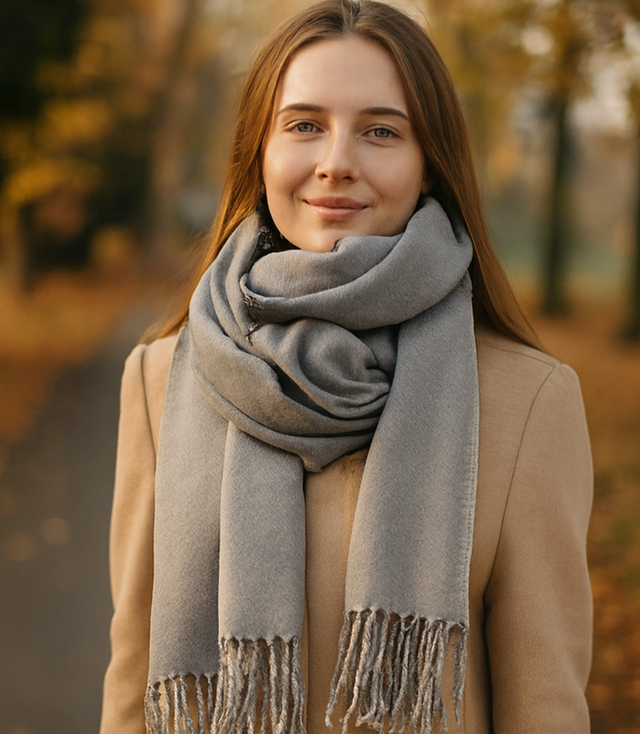 Gładki elegancki szal z frędzlami dwustronny 180x70