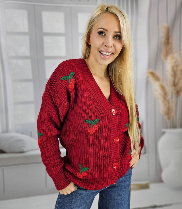 Warm and cozy women's sweater with cherries in autumn LARAMIE