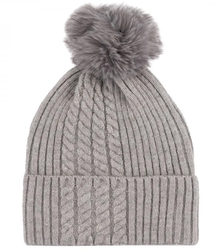 Warm women's cap with pom-pom and interesting weave autumn winter hat 