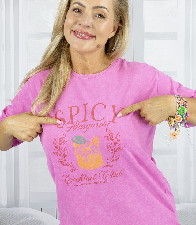 Długi damski T-shirt  tunika luźny fason kolorowy nadruk  SPICY