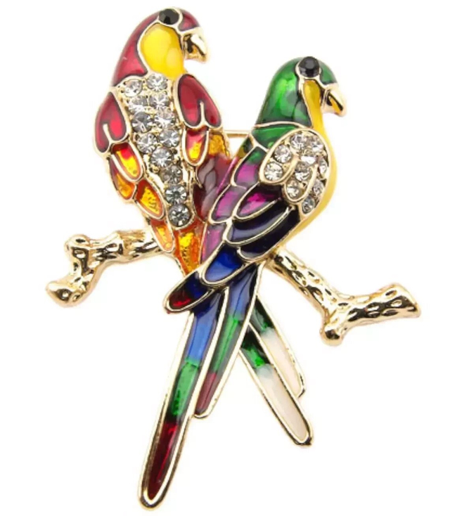 Color brooch parakeets parrots rhinestones Gift