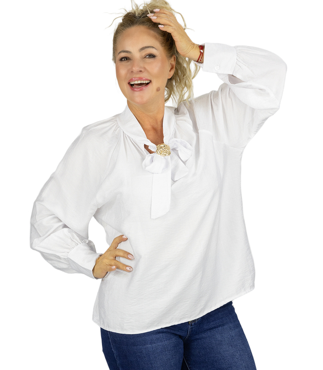 Romantic blouse with binding and brooch ROSE