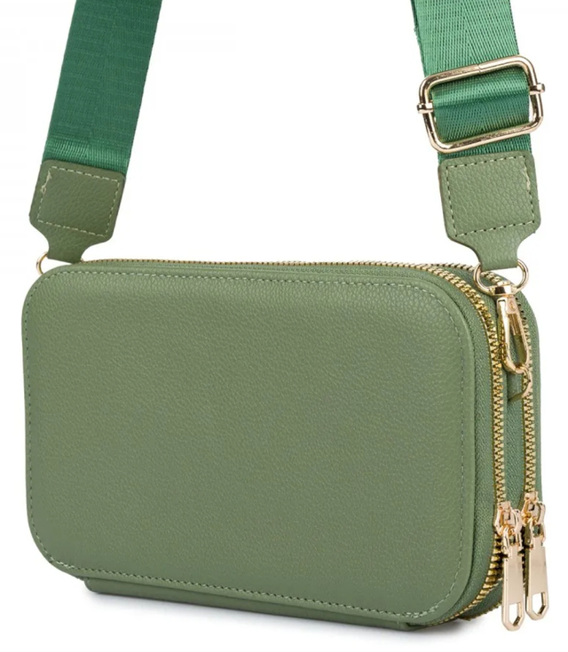 Small rectangular mini clutch bag 3 compartments 2 straps