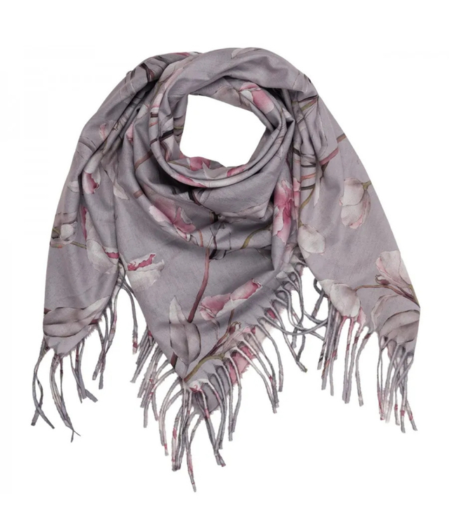 Elegant floral shawl scarf with tassels