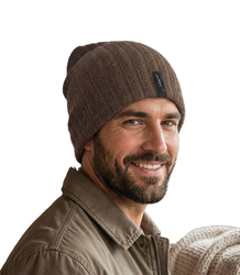 Knitted beanie hat with patch - style and comfort