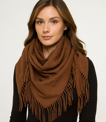 One-color shawl shlik scarf with fringe GRACE