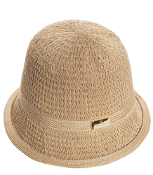 Braided straw hat BUCKET HAT with a decorative plate