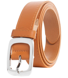 Smooth women's eco leather belt with silver buckle 3 cm